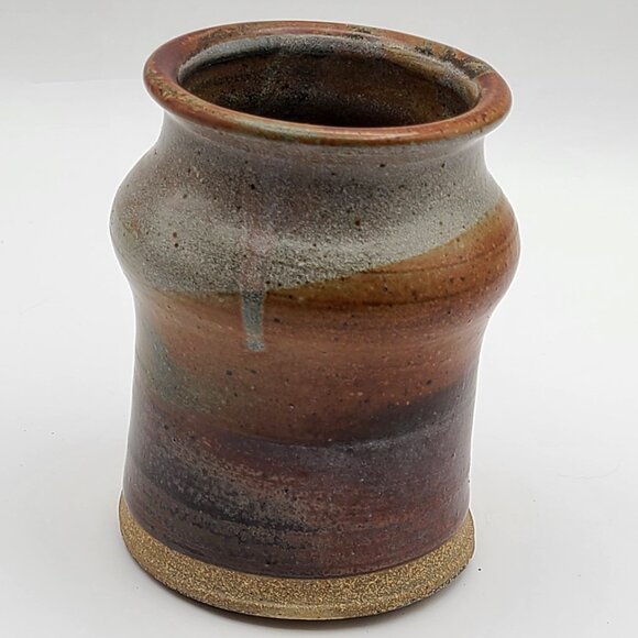 Signed PB Studio Art Pottery 4.25" Tall 3.5" Diameter Vase Shades of Brown Grey - Picture 6 of 10